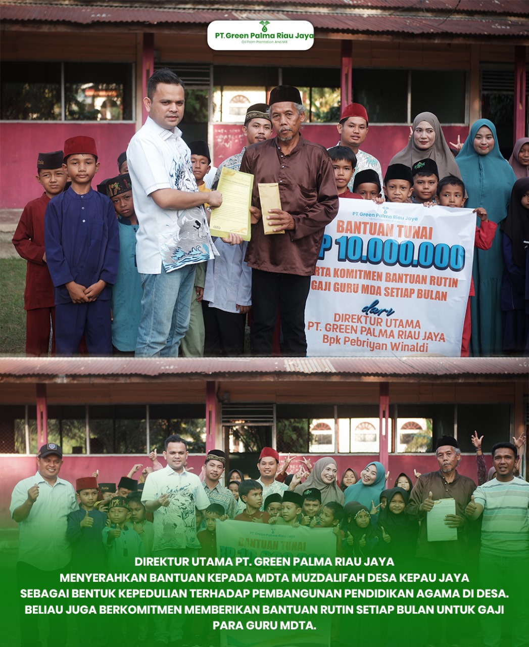 PT Green Palma Riau Jaya Salurkan Bantuan Pendidikan Rp10 Juta untuk MDTA Muzdalifah: Wujud Nyata Kepedulian Dunia Usaha terhadap Madrasah Desa