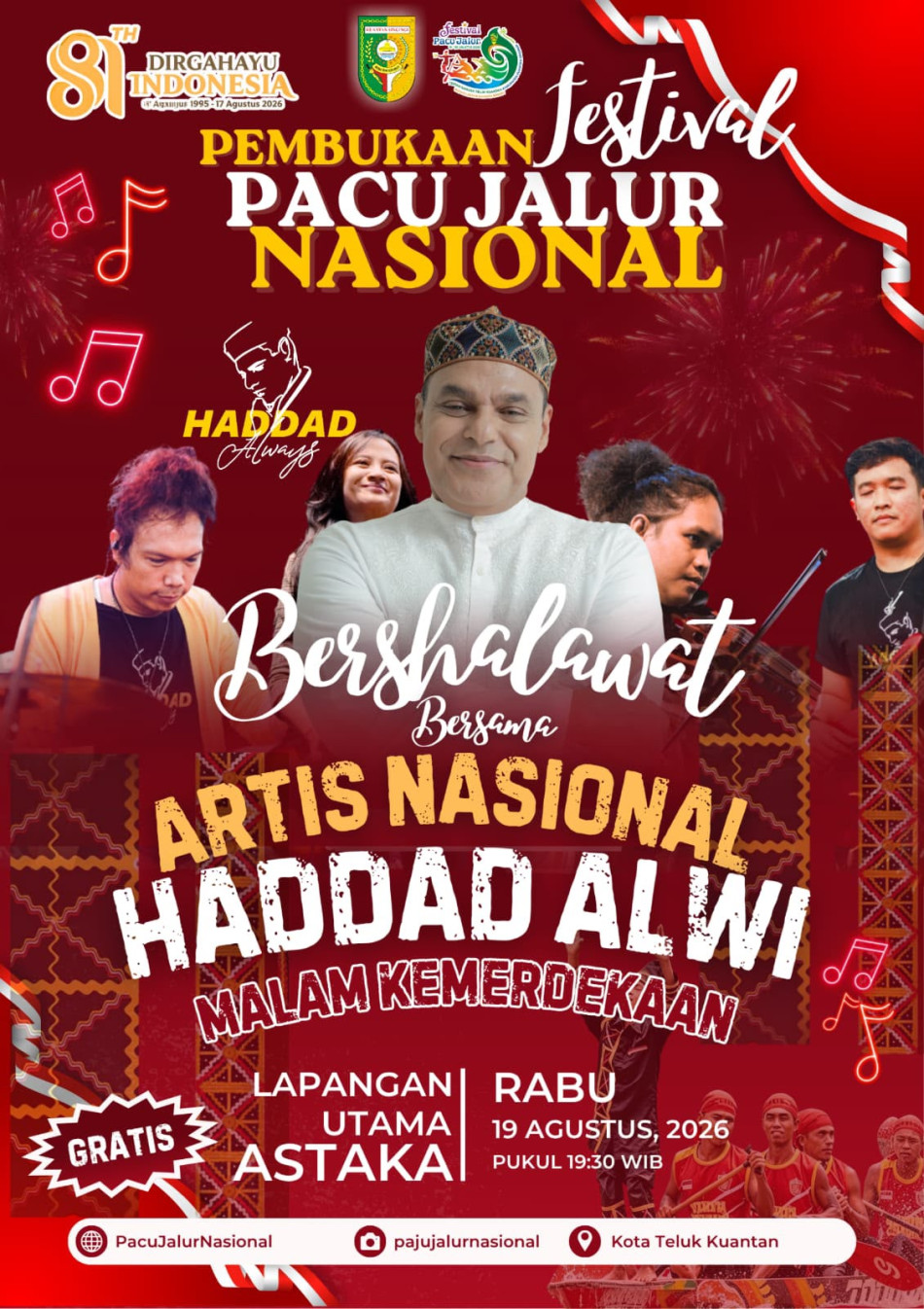 Haddad Alwi Guncang Pembukaan Festival Pacu Jalur 2026, Kuansing Bershalawat 19 Agustus