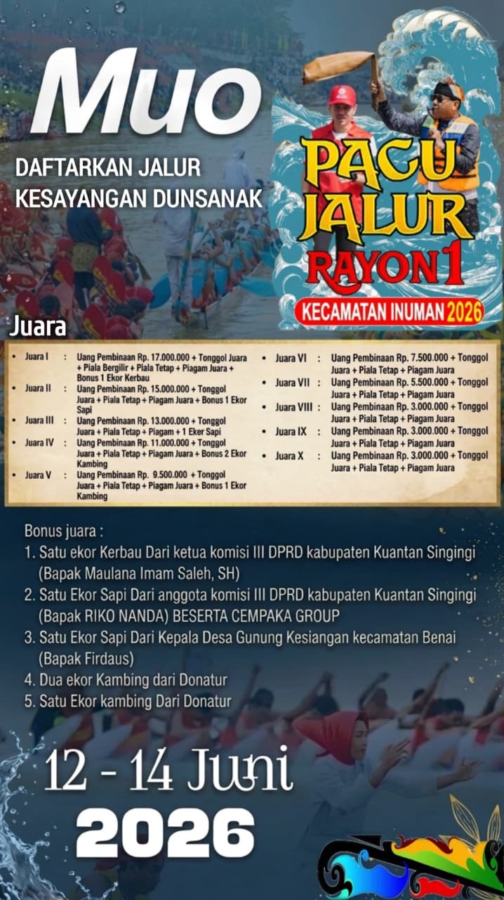 Bupati Suhardiman Serukan Kebangkitan Budaya, Pacu Jalur Rayon I Inuman Siap Mengguncang Kuansing