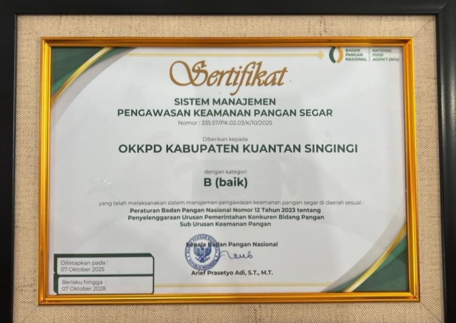 Di Bawah Komando Suhardiman - Muklisin, Kuansing Masuk 3 Besar Keamanan Pangan se-Riau